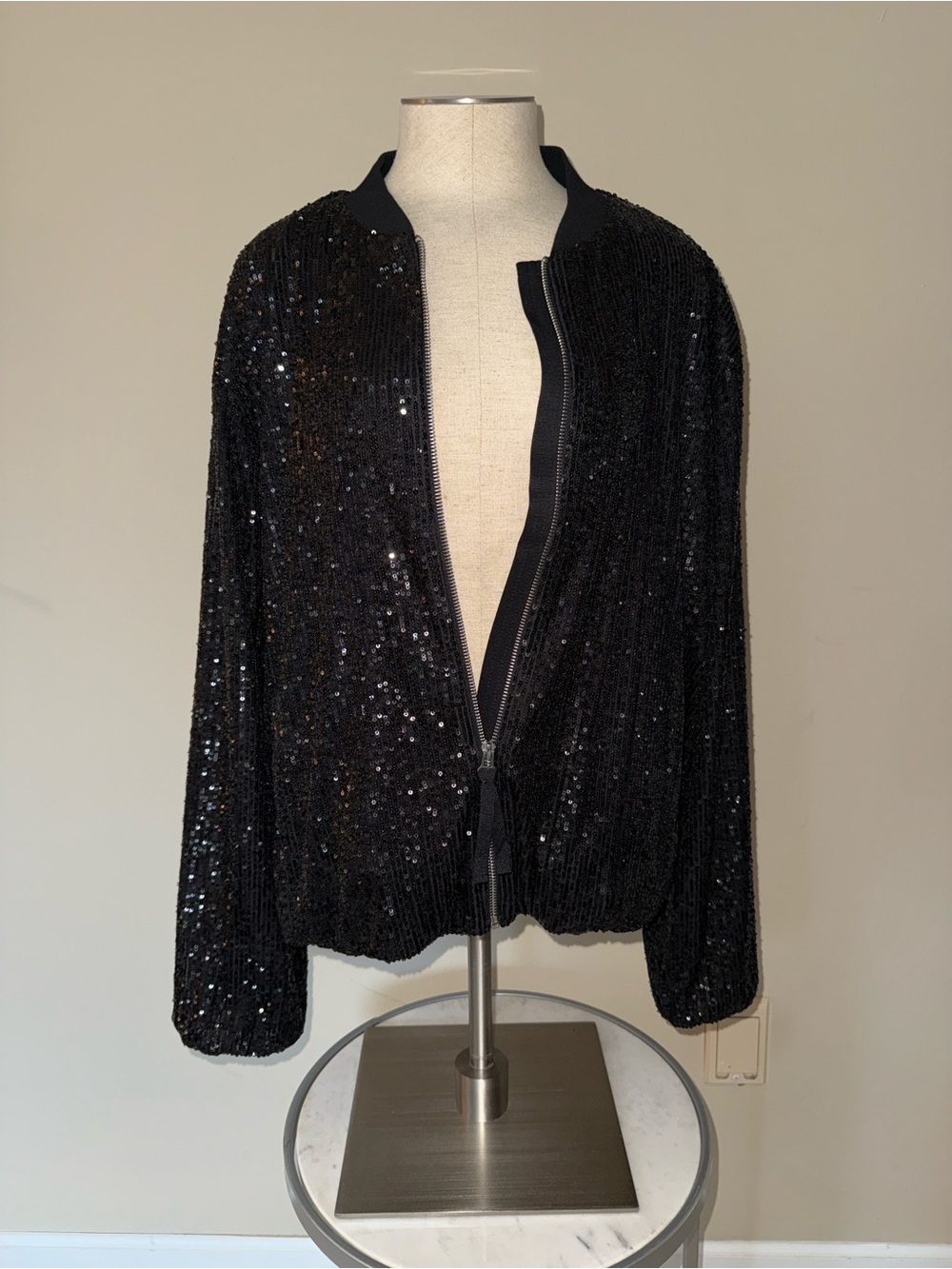 LOFT Black Sequin Bomber Jacket